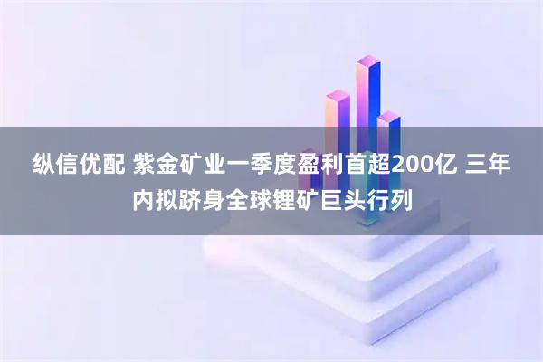 纵信优配 紫金矿业一季度盈利首超200亿 三年内拟跻身全球锂矿巨头行列