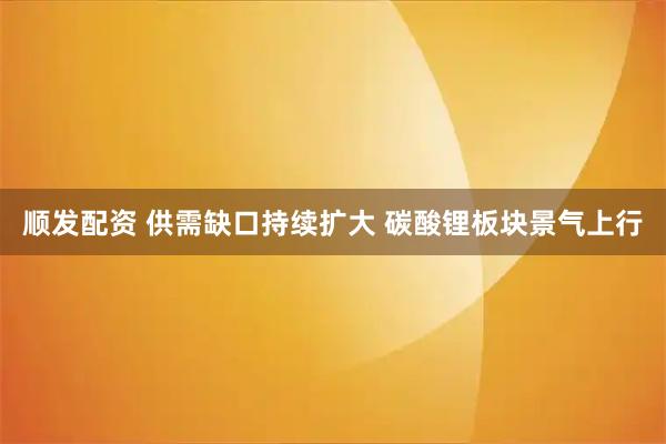 顺发配资 供需缺口持续扩大 碳酸锂板块景气上行